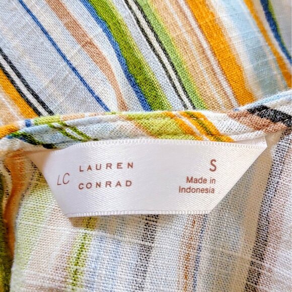 LC Lauren Conrad Puff Sleeve Hi Low Popover Womens Size Small Striped - Picture 5 of 7